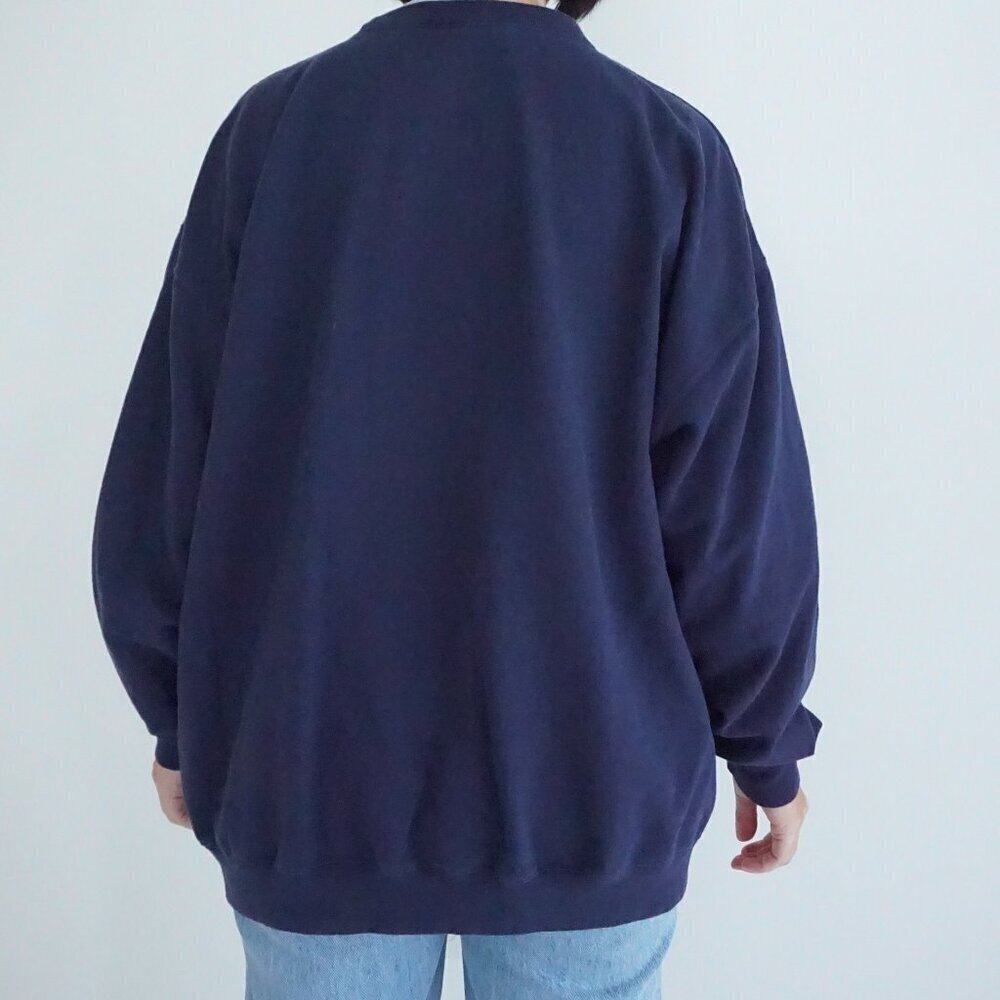 Vintage M&C Sportswear Navy Embroidered Winter Christmas Trees Crew Sweater 2X - Picture 3 of 11